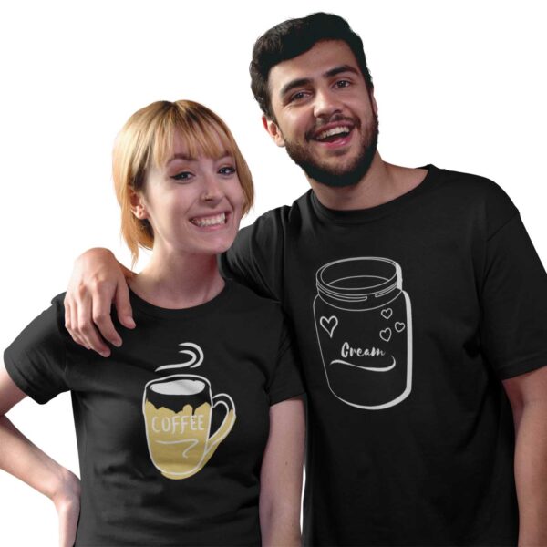 Coffee Cup Cream Valentine Couples T-Shirt - LT - Image 2