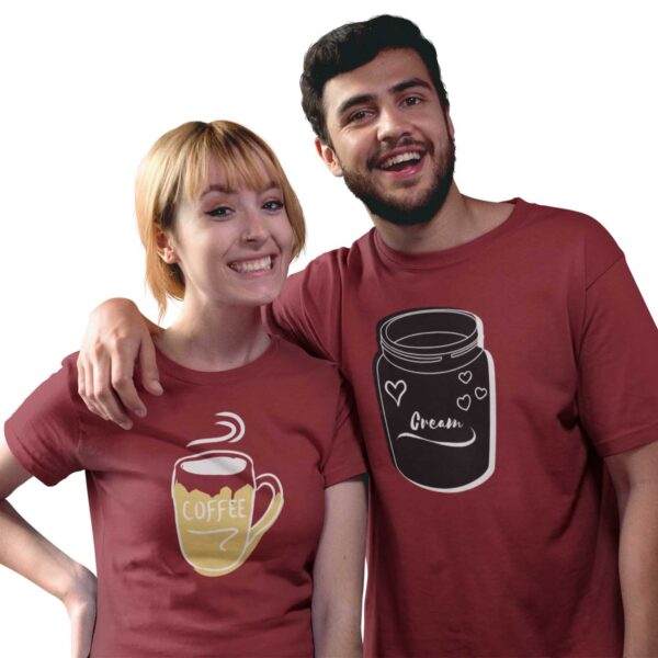 Coffee Cup Cream Valentine Couples T-Shirt - LT