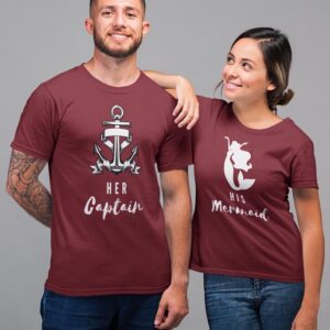 Her Captain, His Mermaid Valentine Couples T-Shirt - LT