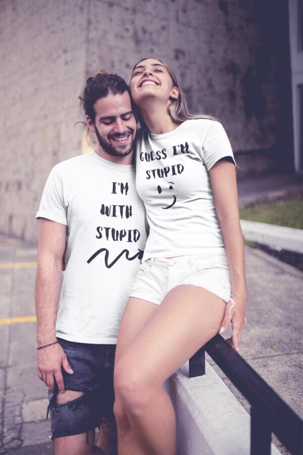 I'm with stupid, Guess I'm the stupid Valentine Couple T-Shirt - DK - Image 4
