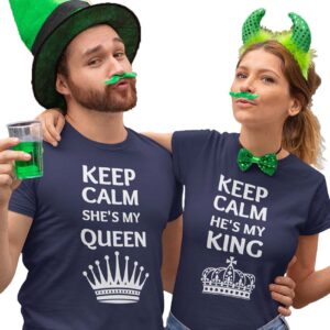 Keep Calm He's my King, Keep Calm She's my Queen Valentine Couple T-Shirt - LT