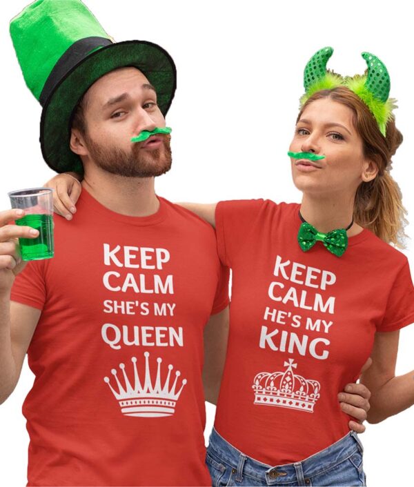 Keep Calm He's my King, Keep Calm She's my Queen Valentine Couple T-Shirt - LT - Image 3