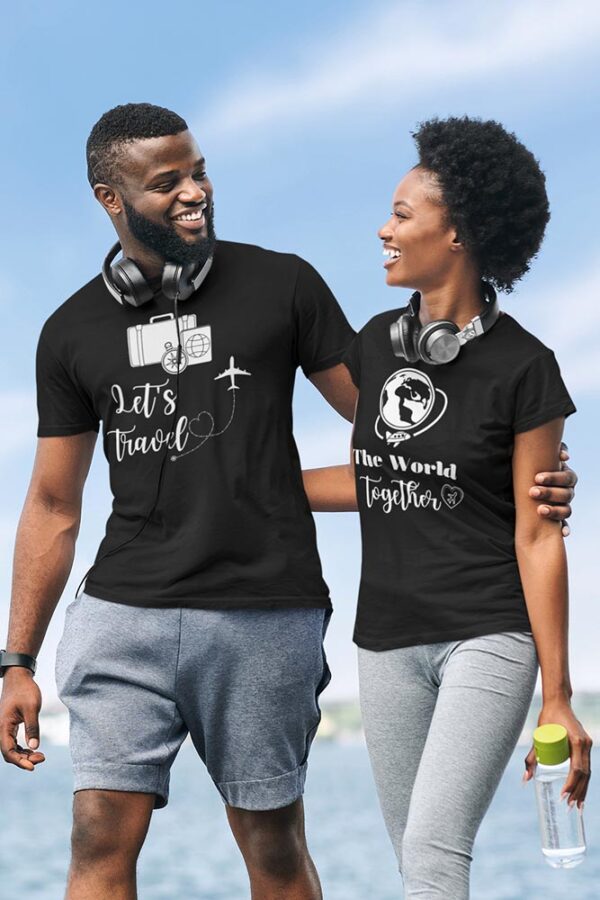 Let's Travel the World Together Valentine Couples T-Shirt - LT - Image 2