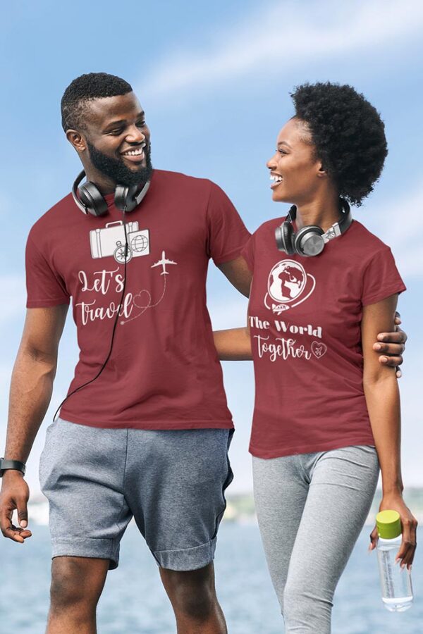 Let's Travel the World Together Valentine Couples T-Shirt - LT - Image 4
