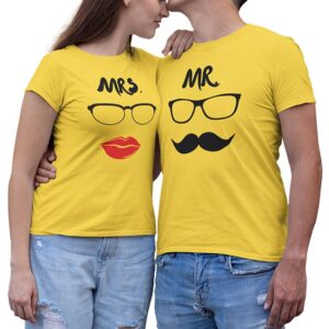 MR Mustache MRS Lips Valentine Couples T-Shirt - DK