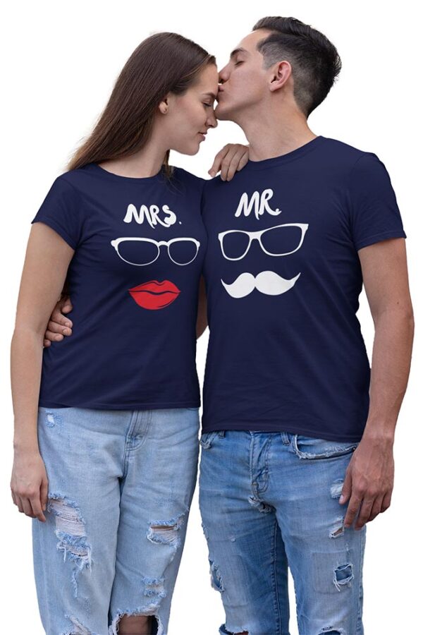 MR Mustache MRS Lips Valentine Couples T-Shirt - LT - Image 3