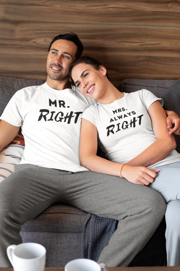 Mr. Right, Mrs. Always Right Valentine Couples T-Shirt - DK - Image 6