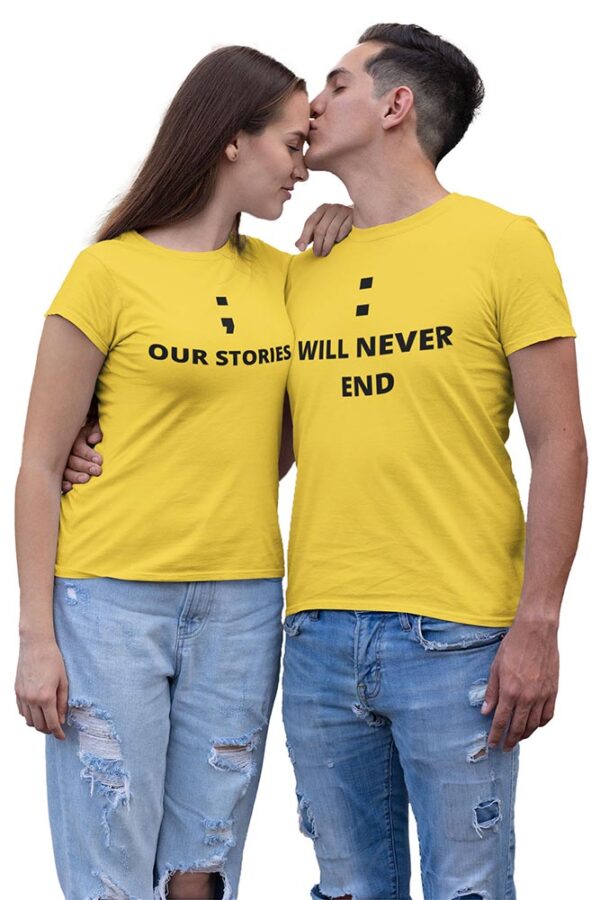 Our stories Will Never End Valentine Couples T-Shirt - DK - Image 3