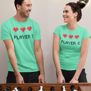 Player 1 and 2 Gaming Valentine Couples T-Shirt - DK