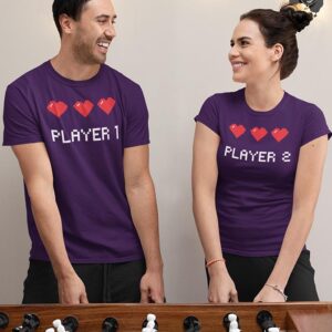 Player 1 and 2 Gaming Valentine Couples T-Shirt - LT