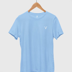 Baby Blue Classic Plain Round Neck T-Shirt for Women