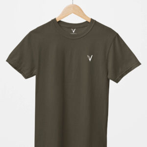 Olive Green Classic Plain Round Neck T-Shirt for Unisex