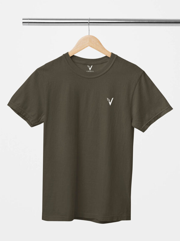 Olive Green Classic Plain Round Neck T-Shirt for Unisex