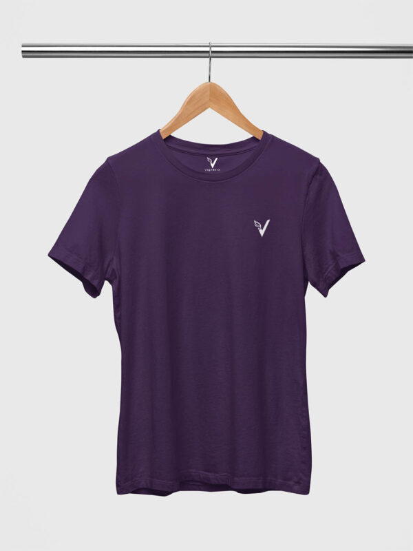 Purple Classic Plain Round Neck T-Shirt for Women