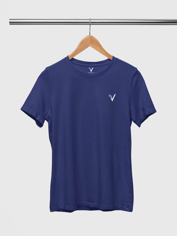 Royal Blue Classic Plain Round Neck T-Shirt for Women