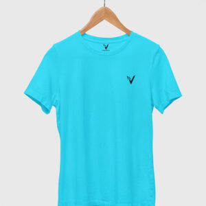 Sky Blue Classic Plain Round Neck T-Shirt for Women