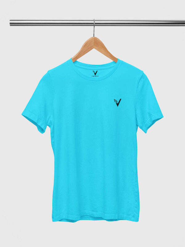 Sky Blue Classic Plain Round Neck T-Shirt for Women